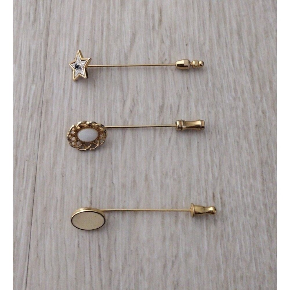 3 Vintage Gold Tone Stick Pins - Monet, Avon